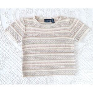 Vintage Liz Claiborne Medium Pastel Crochet Knit Short Sleeve Sweater Boxy Crop